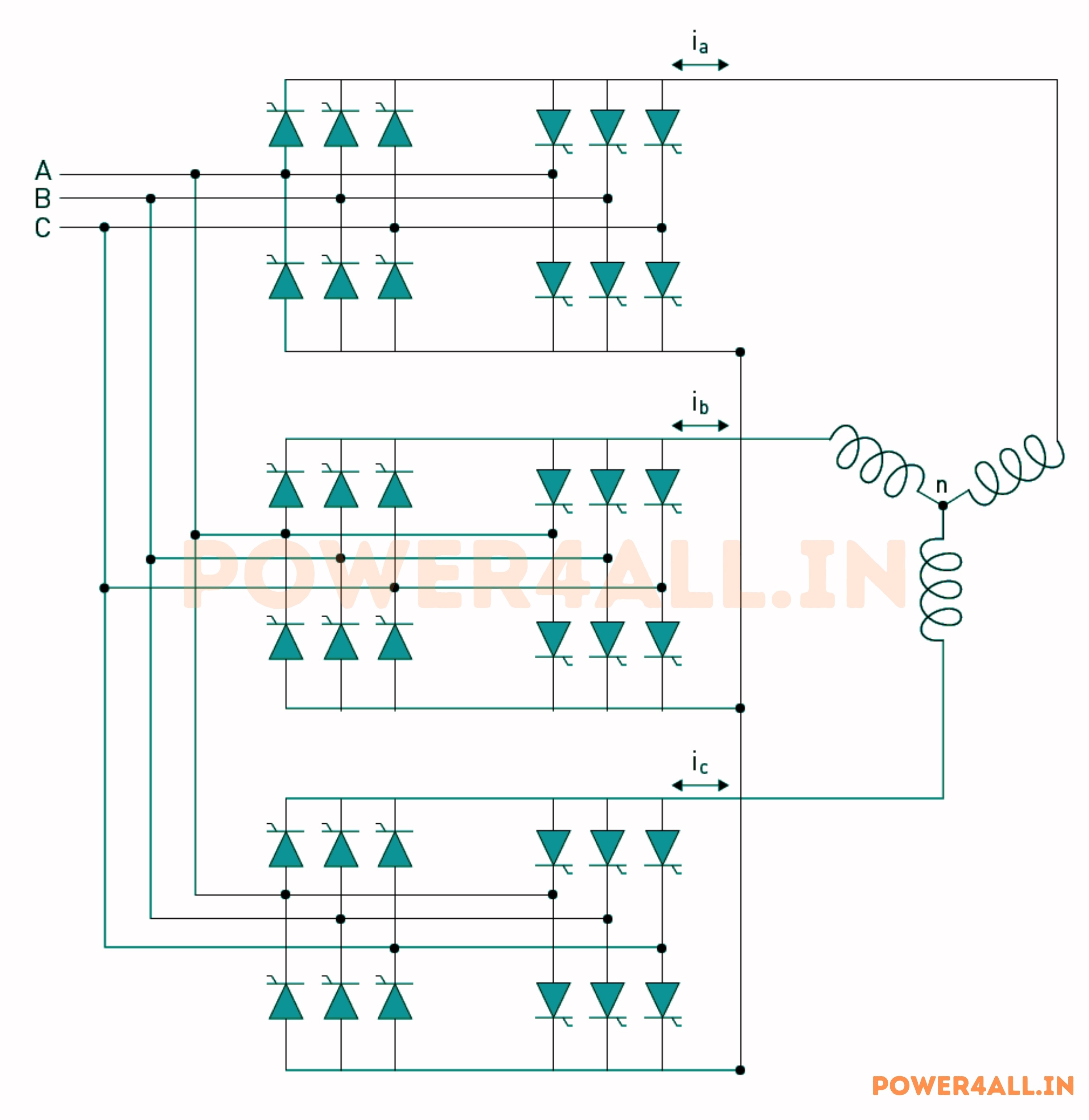 Three phase to three phase bridge Cycloconverter